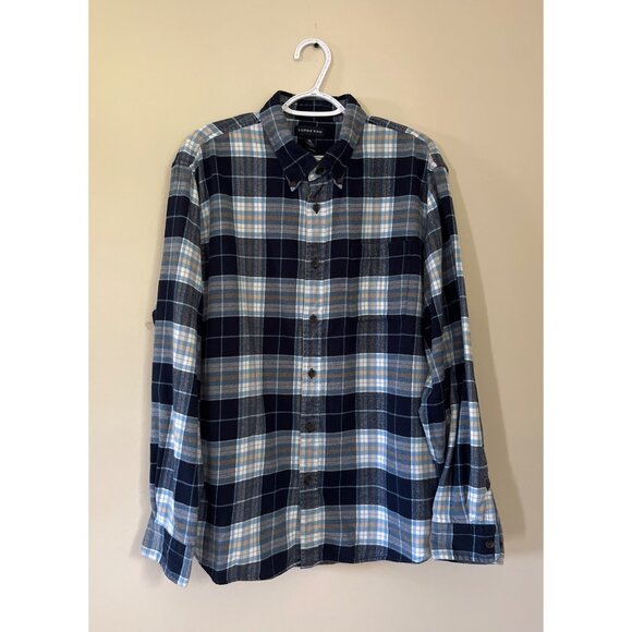 Lands' End Mens XLarge Blue Plaid Traditional Fit Button Up Flannel Shirt - Picture 1 of 5